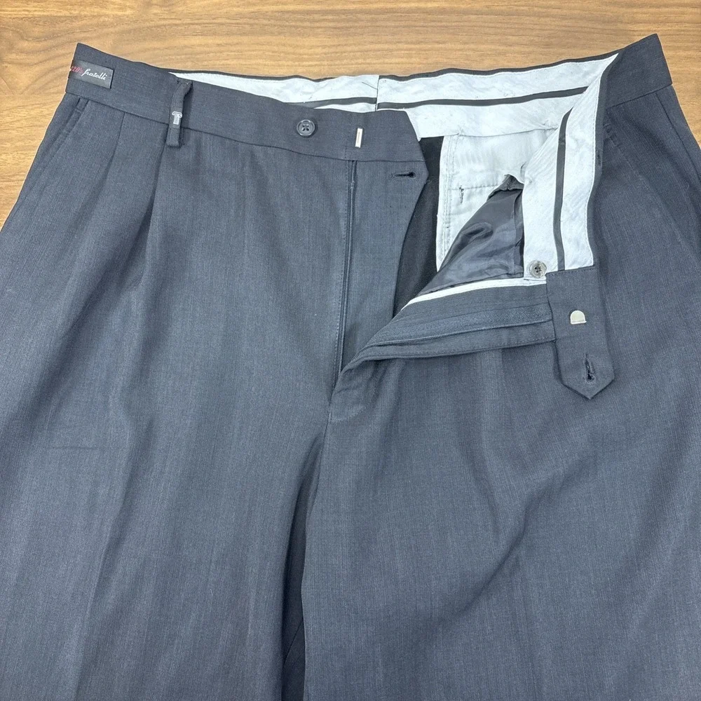 Eddie Domani Dark Gray Super 120s Fratelli Wool Pleated Cuffed Dress Pants 37x27